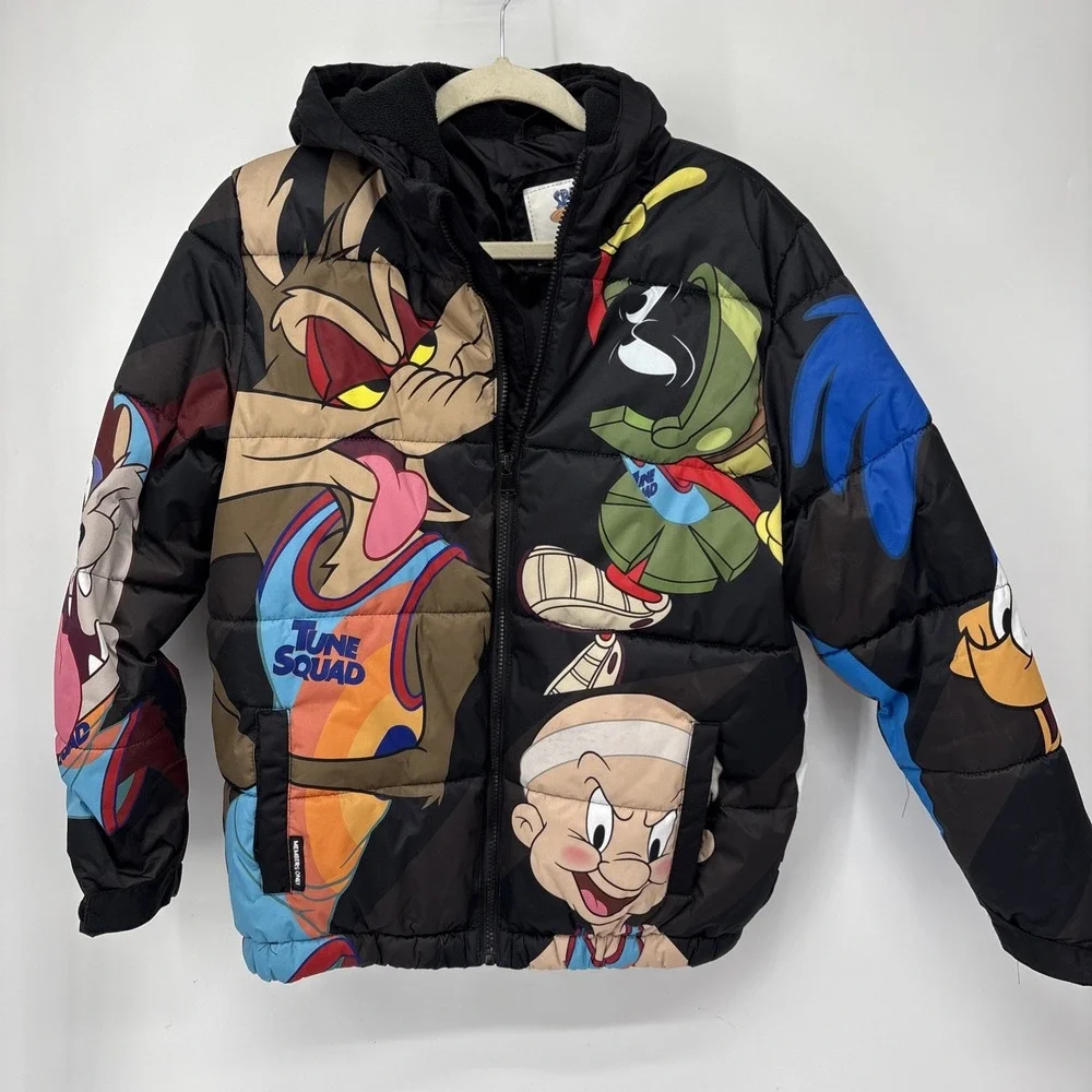 LOONEY TUNES Hooded Full Zip Puffer Jacket Youth 14-16  All Over Print